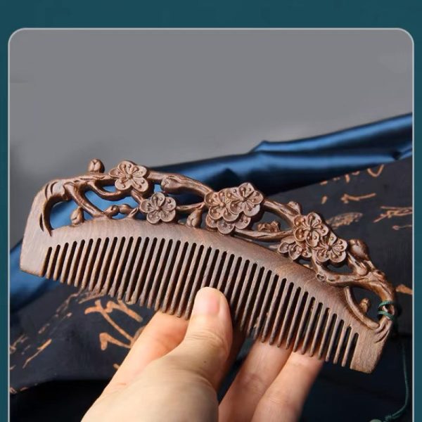 1716434652177-85477294670842e98a7f0f37cbf57986-goods Peekingoose - Elegant Black Sandalwood Hair Comb - Double-Sided Carved Vintage Design For All Hair Types, Portable Wooden Grooming & Styling Tool