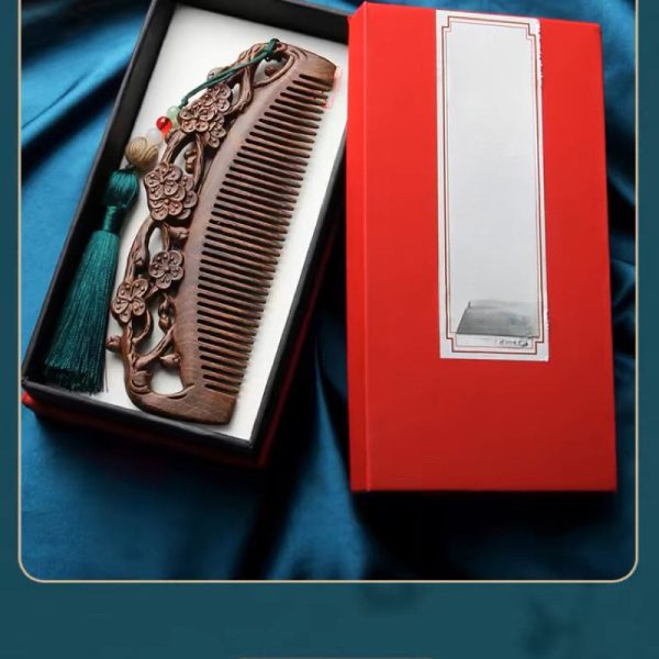 1716434653014-fd2be1cc86d44d14b36ef9ba8ffd3502-goods Peekingoose - Elegant Black Sandalwood Hair Comb - Double-Sided Carved Vintage Design For All Hair Types, Portable Wooden Grooming & Styling Tool