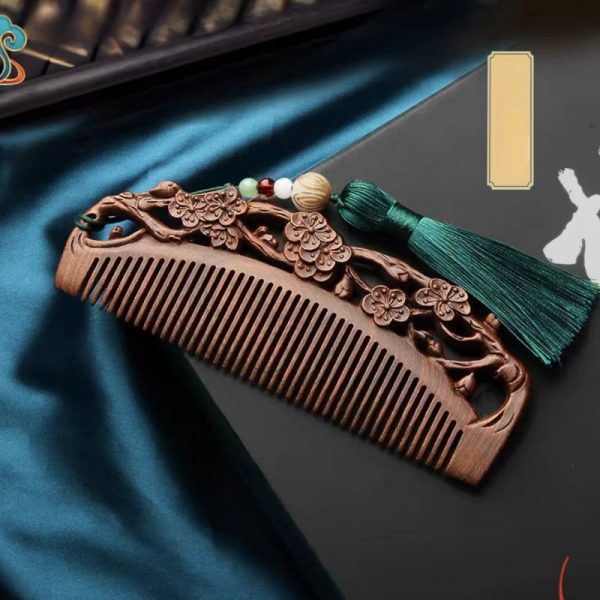 1716434653960-49e0d7276aeb4691acfed909d31a18b6-goods Peekingoose - Elegant Black Sandalwood Hair Comb - Double-Sided Carved Vintage Design For All Hair Types, Portable Wooden Grooming & Styling Tool
