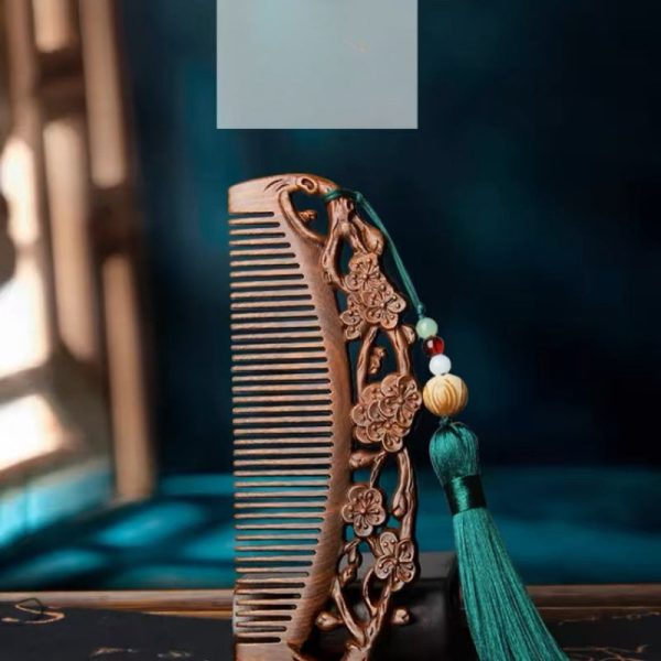 1716434654820-a4e5f269f1fe4a2abf97722e11aa0bbe-goods Peekingoose - Elegant Black Sandalwood Hair Comb - Double-Sided Carved Vintage Design For All Hair Types, Portable Wooden Grooming & Styling Tool