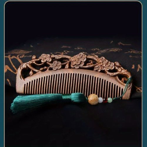 Peekingoose - Elegant Black Sandalwood Hair Comb - Double-Sided Carved Vintage Design For All Hair Types, Portable Wooden Grooming & Styling Tool