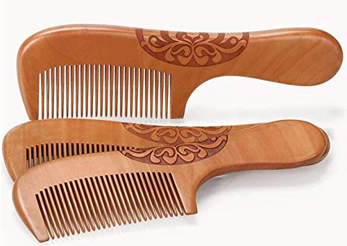 Peekingoose - Vintage Wood Handle Comb 19 CM Long Peach Wood Comb Hair Stylist Professional Ladies Thickened Carved Wood Comb Old Wood Comb Double-sided Carved Hair Comb