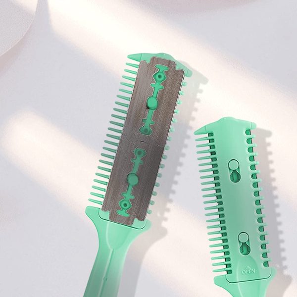 Peekingoose - 3 Pack Haircut Razor Comb- Double Sided Razor, Hair Styling Razor Scissors Comb, Split Ends Hair Trimmer Styler for Thin and Thick Hair Cutting and Styling (Green)
