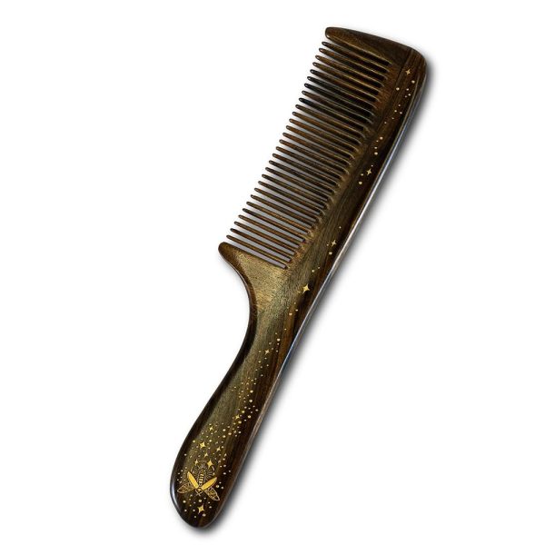 Peekingoose - Anti-Static, Wood Comb with Dragonfly and Lightning