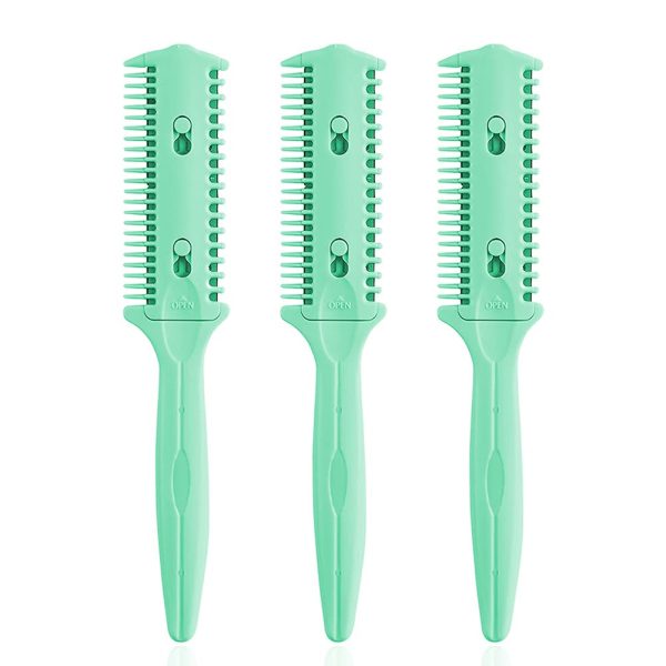 Peekingoose - 3 Pack Haircut Razor Comb- Double Sided Razor, Hair Styling Razor Scissors Comb, Split Ends Hair Trimmer Styler for Thin and Thick Hair Cutting and Styling (Green)