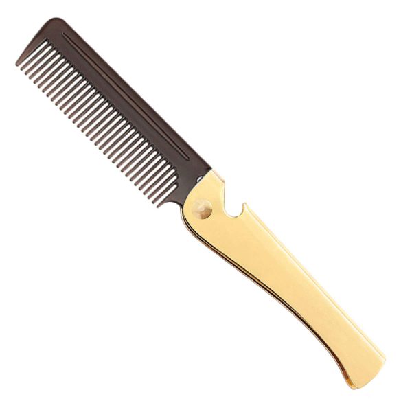 Peekingoose - Stainless Steel Folding Comb, Pocket Comb for Men and Women, Black