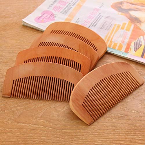 Peekingoose - 4PCS Brown Peach Wood Wooden Comb Anti-Static Comb Close Tooth Comb Hair Combs