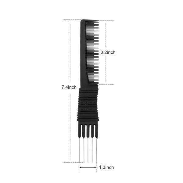 Peekingoose - 3 Pack Black Carbon Lift Teasing Combs with Metal Prong, Salon Teasing Back Combs, Black Carbon Comb with Stainless Steel Lift (Style A)