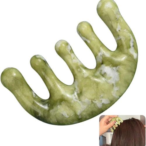 Peekingoose - Jade Comb Jade Hair Comb Guasha Scalp Comb Massage Hair Comb Wide Tooth Comb Jade Massager for Scalp Care, Handheld Head and Meridians Scalp Care Massage Tool, Health Massage (1Pcs)