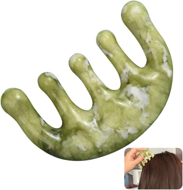 Peekingoose - Jade Comb Jade Hair Comb Guasha Scalp Comb Massage Hair Comb Wide Tooth Comb Jade Massager for Scalp Care, Handheld Head and Meridians Scalp Care Massage Tool, Health Massage (1Pcs)