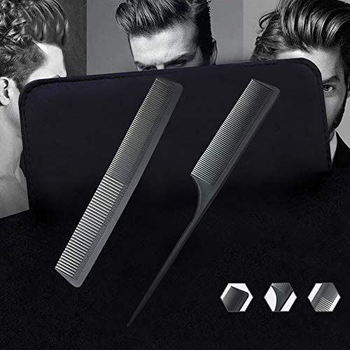 Peekingoose - Professional Teasing Comb, Fine and Wide Tooth Hair Barber Comb, Black Carbon Fiber Cutting / Styling / Hairdressing Comb For All Hair Types