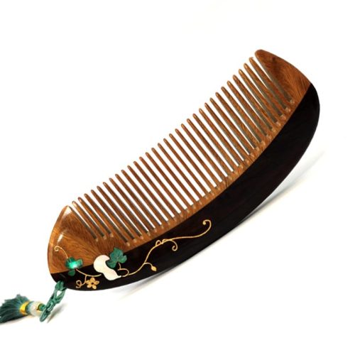 Peekingoose - Antique wood comb men's and women's hair comb sandalwood comb mother-of-pearl painted comb portable small carry-on comb engraved female gift box (1Pcs gourd sandalwood carry-on comb gift box)
