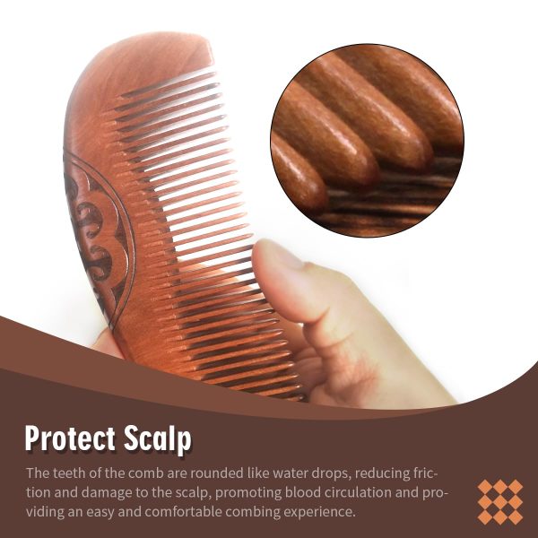 Peekingoose - Thickened Peach Wood Comb, Carved Wooden Comb, Anti-Static Wooden Comb, Wooden Comb for Women, Wooden Hair Comb for All Hair Styles