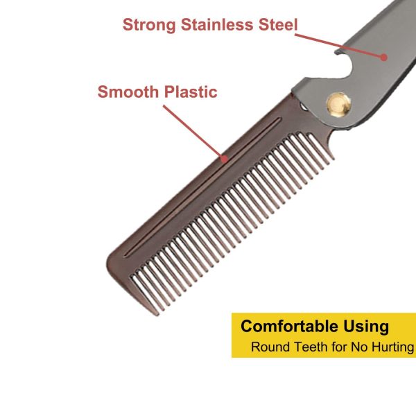 Peekingoose - Stainless Steel Folding Comb, Pocket Comb for Men and Women, Black