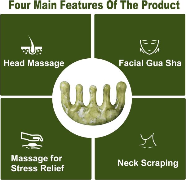Peekingoose - Jade Comb Jade Hair Comb Guasha Scalp Comb Massage Hair Comb Wide Tooth Comb Jade Massager for Scalp Care, Handheld Head and Meridians Scalp Care Massage Tool, Health Massage (1Pcs)