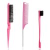 Peekingoose - Slick Back Hair Brush, 3 Pcs Comb Set Edge Brush Bristle Hair Brush Rat Tail Comb, Curly Hair Brush, Styling Tools & Appliances, Hair Styling Tools, Parting Comb,Teasing Comb for Women Baby Pink