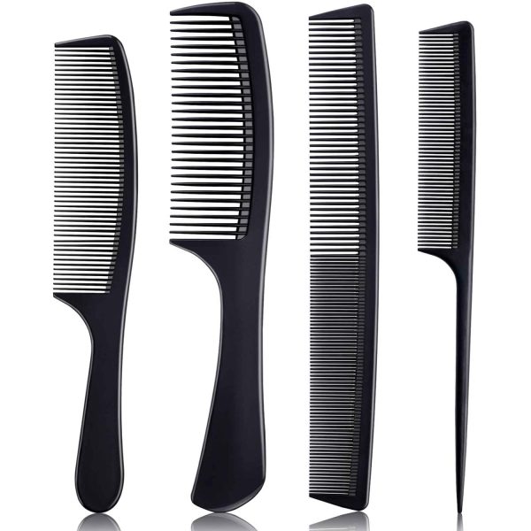 Peekingoose - 4 Pieces Combs for Women and Man, Premium Black Carbon Fiber Hair Comb Set for Teasing and Parting, Professional Combs for Hair Stylist, Fine and Wide Tooth Styling Comb for All Hair Types