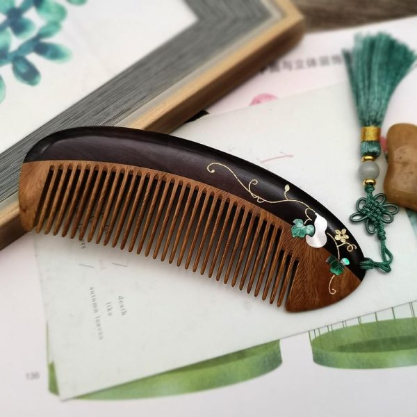 Peekingoose - Antique wood comb men's and women's hair comb sandalwood comb mother-of-pearl painted comb portable small carry-on comb engraved female gift box (1Pcs gourd sandalwood carry-on comb gift box)