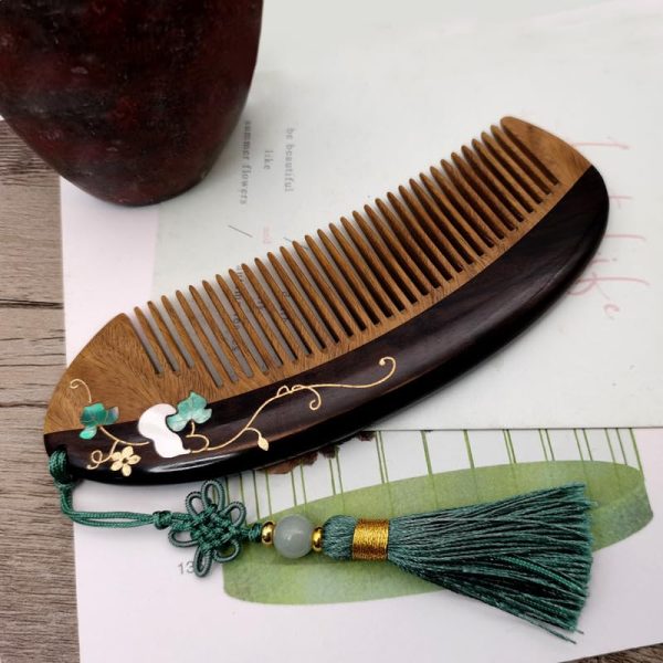 Peekingoose - Antique wood comb men's and women's hair comb sandalwood comb mother-of-pearl painted comb portable small carry-on comb engraved female gift box (1Pcs gourd sandalwood carry-on comb gift box)