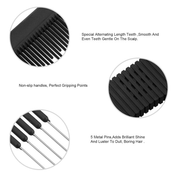 Peekingoose - 3 Pack Black Carbon Lift Teasing Combs with Metal Prong, Salon Teasing Back Combs, Black Carbon Comb with Stainless Steel Lift (Style A)