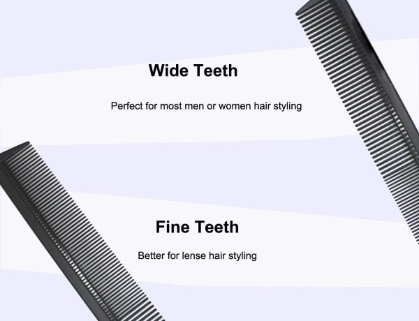 Peekingoose - Professional Teasing Comb, Fine and Wide Tooth Hair Barber Comb, Black Carbon Fiber Cutting / Styling / Hairdressing Comb For All Hair Types
