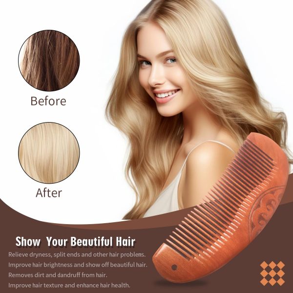 Peekingoose - Thickened Peach Wood Comb, Carved Wooden Comb, Anti-Static Wooden Comb, Wooden Comb for Women, Wooden Hair Comb for All Hair Styles