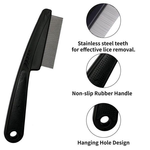 Peekingoose - Dandruff Comb, Stainless Steel Fine Tooth Dandruff Remover, Professional Hair Comb for Kids and Adults (Black)