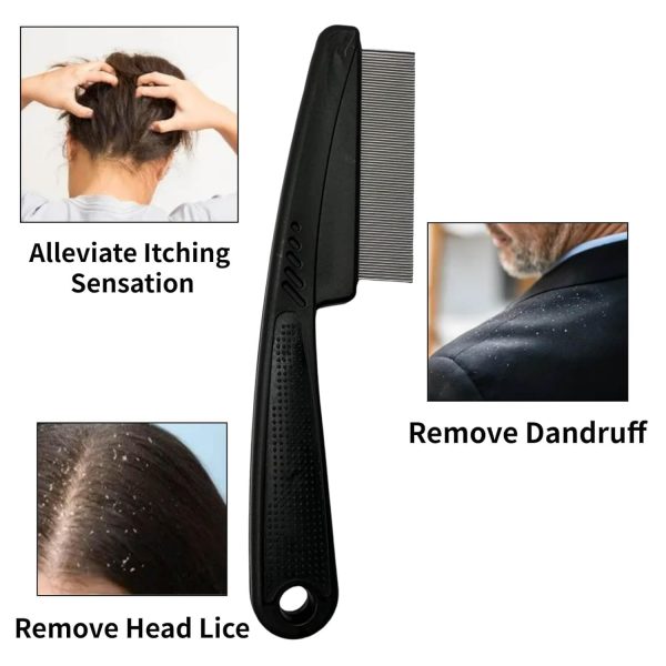 Peekingoose - Dandruff Comb, Stainless Steel Fine Tooth Dandruff Remover, Professional Hair Comb for Kids and Adults (Black)