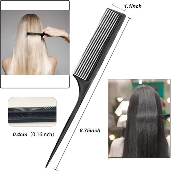 Peekingoose - Professional Teasing Comb, Fine and Wide Tooth Hair Barber Comb, Black Carbon Fiber Cutting / Styling / Hairdressing Comb For All Hair Types