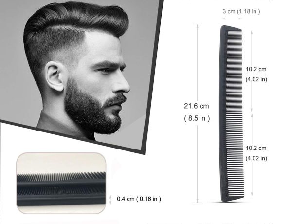 Peekingoose - Professional Teasing Comb, Fine and Wide Tooth Hair Barber Comb, Black Carbon Fiber Cutting / Styling / Hairdressing Comb For All Hair Types