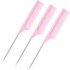 Peekingoose - 3 Packs Rat Tail Comb Steel Pin Rat Tail Carbon Fiber Heat Resistant Teasing Combs with Stainless Steel Pintail (Pink)