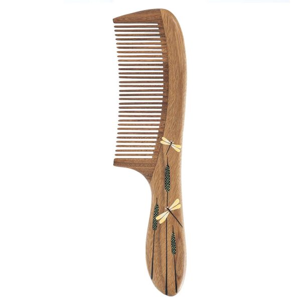 Peekingoose - Anti-Static, Wood Comb with Dragonfly and Lightning