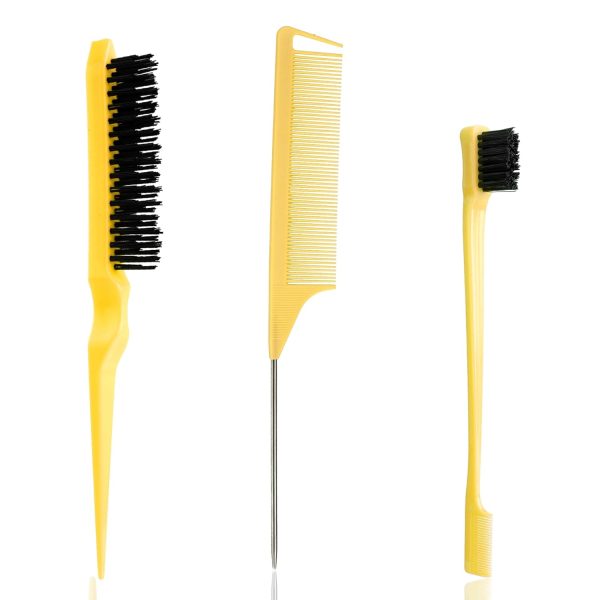 Peekingoose - Slick Back Hair Brush, 3 Pcs Comb Set Edge Brush Bristle Hair Brush Rat Tail Comb, Curly Hair Brush, Styling Tools & Appliances, Hair Styling Tools, Parting Comb,Teasing Comb for Women Baby Pink