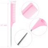 Peekingoose - 3 Packs Rat Tail Comb Steel Pin Rat Tail Carbon Fiber Heat Resistant Teasing Combs with Stainless Steel Pintail (Pink)