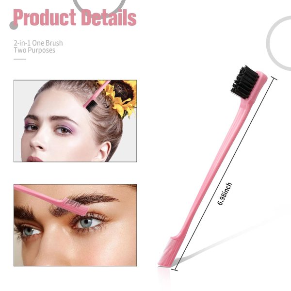 Peekingoose - Slick Back Hair Brush, 3 Pcs Comb Set Edge Brush Bristle Hair Brush Rat Tail Comb, Curly Hair Brush, Styling Tools & Appliances, Hair Styling Tools, Parting Comb,Teasing Comb for Women Baby Pink