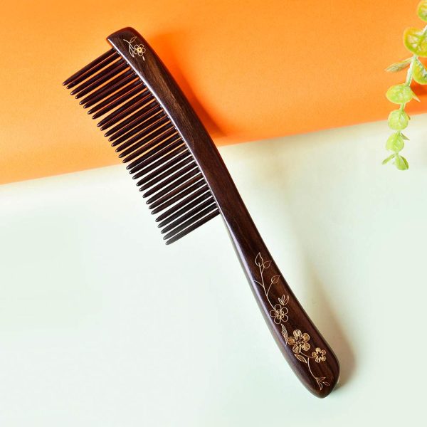 Peekingoose - Wooden Hair Comb Wide-tooth Inserted Teeth for Women Curly Hair