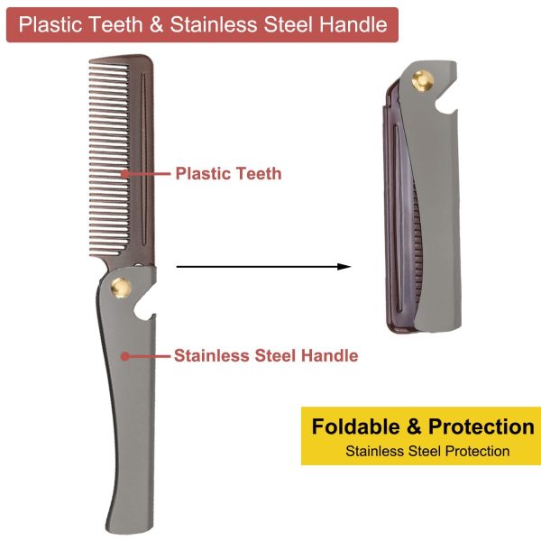 Peekingoose - Stainless Steel Folding Comb, Pocket Comb for Men and Women, Black