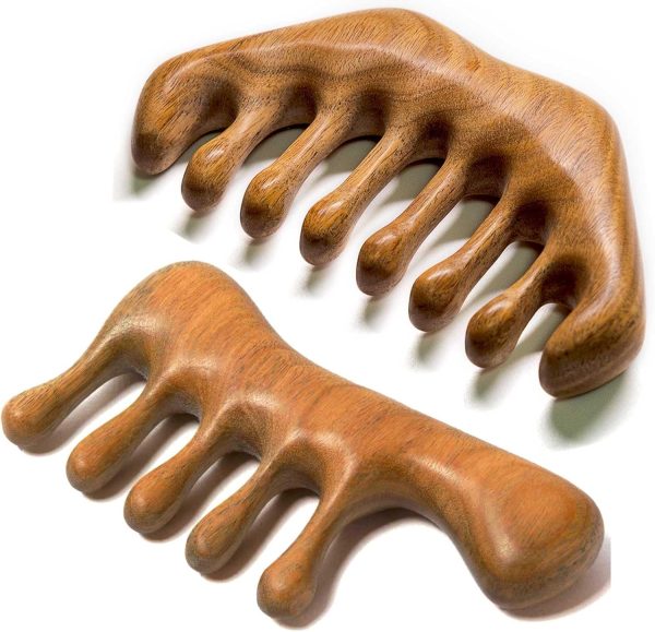 Peekingoose - Loc Comb 2 Pack Massage Comb Wooden Scalp Massager Wood Head Massager Green Sandalwood Wooden Comb for Women Men