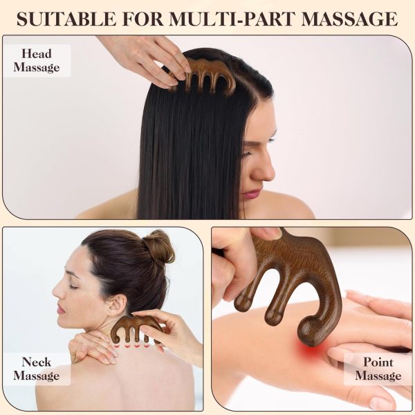Peekingoose - Wooden Scalp Massage Beauty Comb, No Static Handheld Wide Tooth Hair Comb Gua Sha Meridians Massager Body Massage Tool for Women Men hair care, Acupoint Massage, neck, facial (Style-A)