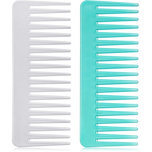 Peekingoose - Large Hair Detangling Comb, Wide Tooth for Curly, Wet Dry Hair, No Handle Comb Styling Shampoo Comb (White, Cyan)