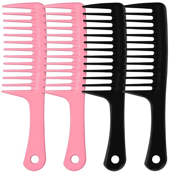 Peekingoose - 4PCS Wide Tooth Comb, Large Hair Detangling Comb Styling Comb, Professional Women Hair Care Handgrip Comb for Curly, Wet, Long Hair (Blue, Pink, White, Black)