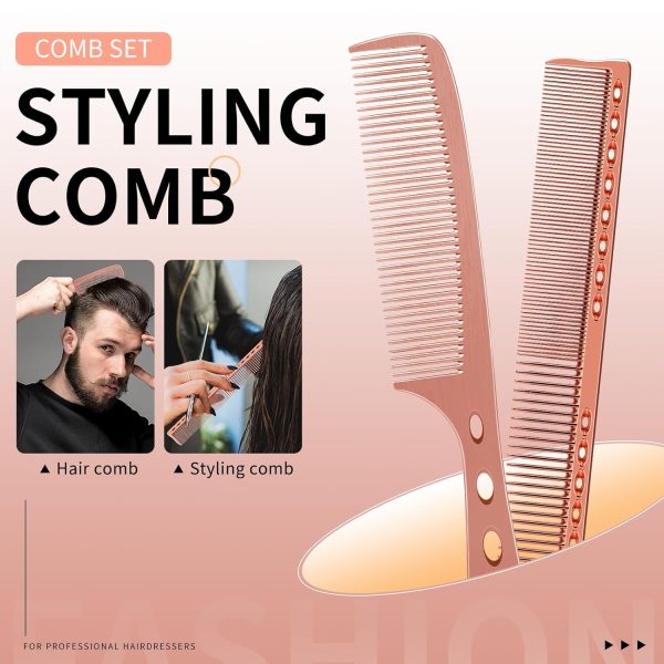 Peekingoose - Hair Styling Comb,2PCS Metal Combs For Hair Women,Space Aluminum Stainless Steel Anti-static Sparse Haircut Comb Beauty Tool (Rose Golden)