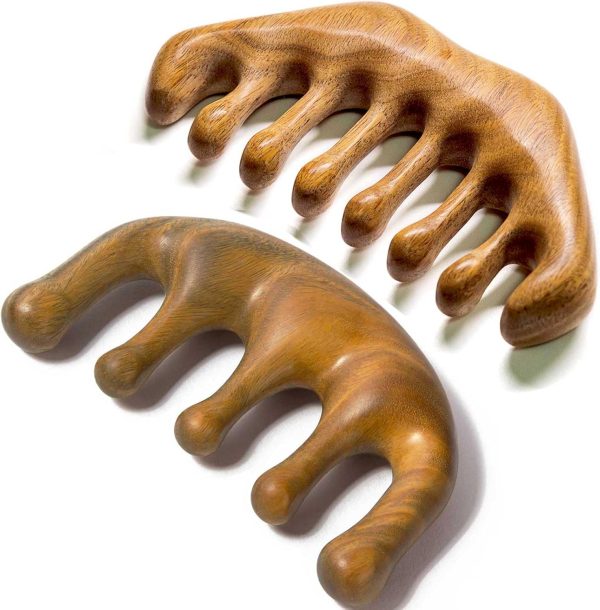 Peekingoose - Loc Comb 2 Pack Massage Comb Wooden Scalp Massager Wood Head Massager Green Sandalwood Wooden Comb for Women Men