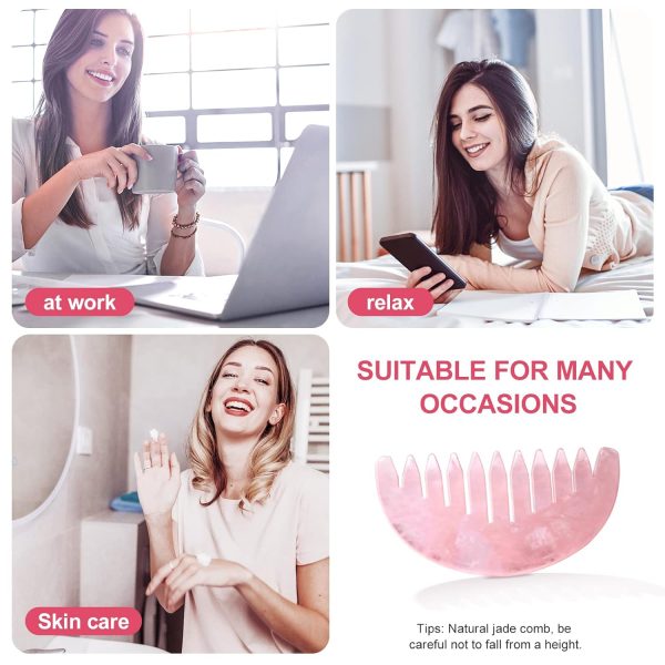 Peekingoose - Jade Comb for Head Massage Anti-Static Hair Crystl Comb, Real Natural Rose Quartz Crystal Gua Sha Comb Scraping Massage Tool for Body Relaxing
