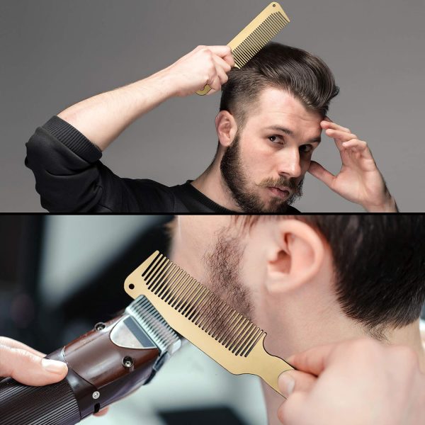 Peekingoose - 2 Pieces Metal Comb Set Metal Barber Comb Stainless Steel Blending Comb Fine Styling Cutting Comb Flat Top Clipper Comb Metal Detangling Comb for Men Women Salon, 2 Styles (Gold)