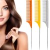 Peekingoose - 3 Packs Rat Tail Comb Steel Pin Rat Tail Carbon Fiber Heat Resistant Teasing Combs with Stainless Steel Pintail (Pink)