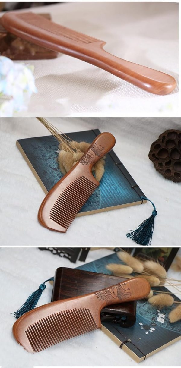 Peekingoose - Pack Peach Comb, Wooden Fine Tooth Comb, Anti-static Hand Carved Pattern Pocket Size Travel Beard Comb, Hair Massage Tool Care Accessories, Suitable for Women, Men, Children