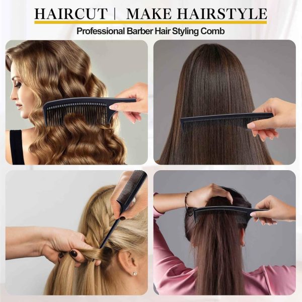 Peekingoose - 4 Pieces Combs for Women and Man, Premium Black Carbon Fiber Hair Comb Set for Teasing and Parting, Professional Combs for Hair Stylist, Fine and Wide Tooth Styling Comb for All Hair Types