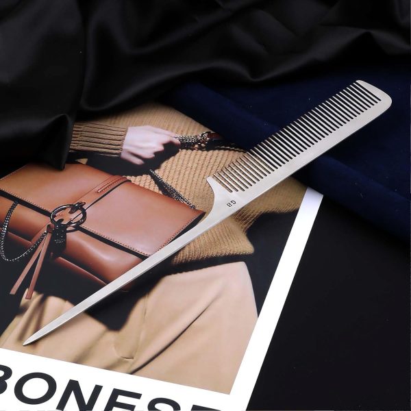 Peekingoose - Metal Rat Tail Comb Stainless Steel Hair Combs Flat Top Fine Cutting Comb Teasing Pin Tail Barber Comb with Parting Tip, Rat Tail Comb with Metal Pick for Hair Stylist Women Men