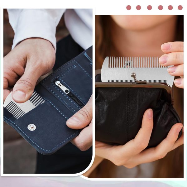 Peekingoose - Metal Hair Comb, 2 Pack Stainless Steel Beard Comb for Men, Mini Portable Travel Combs Anti-Static Dual Action Fine & Wide Teeth Mustache Comb for Men Mini Hair Comb for Wallet Purse Pocket Car